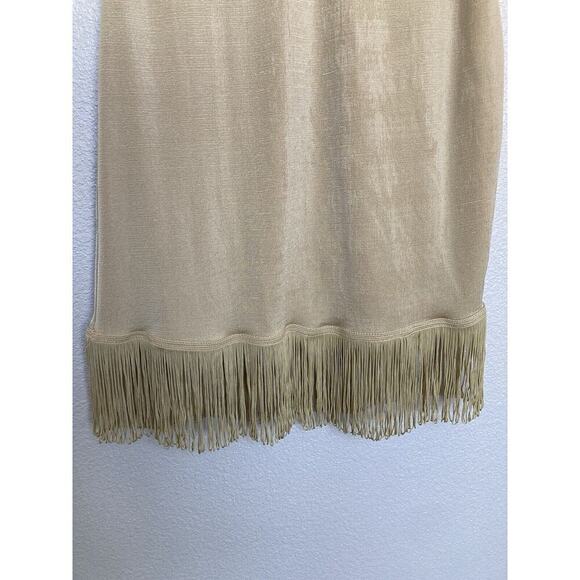 Together gold fringe mini dress size M sleeveless flapper boho vneck cocktail - Picture 3 of 5